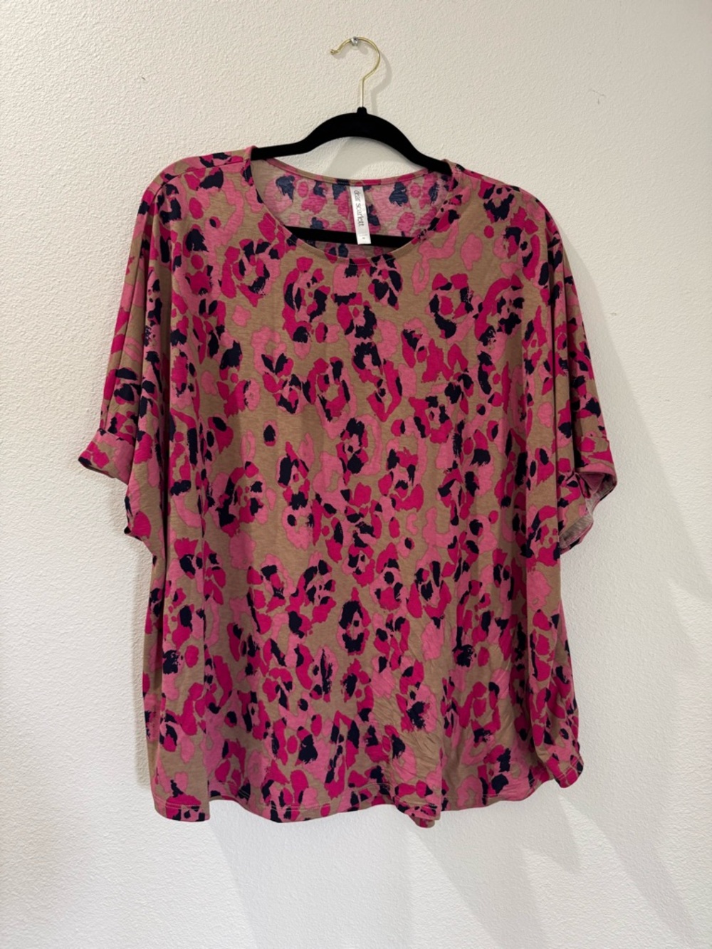 dear Scarlett Pink and Tan Animal Print Blouse